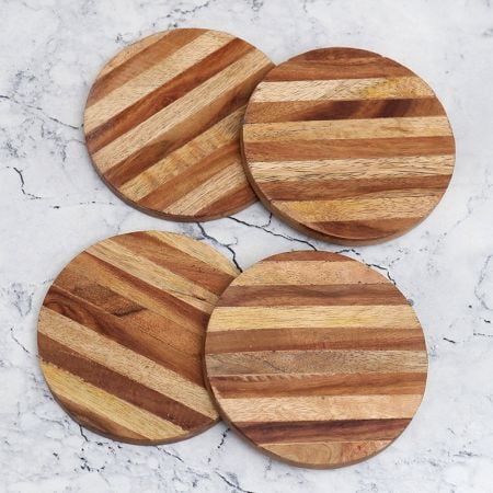 Finest Quality Brown Wooden Coasters - Pack of 4